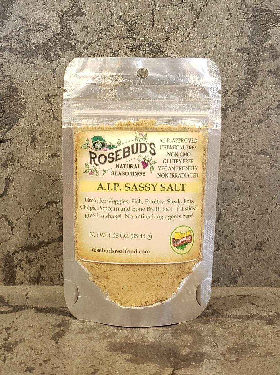 SASSY SALT - our favorite seasoning salt. With lemon, dill, onion & ga –  Rosebud's Real Food