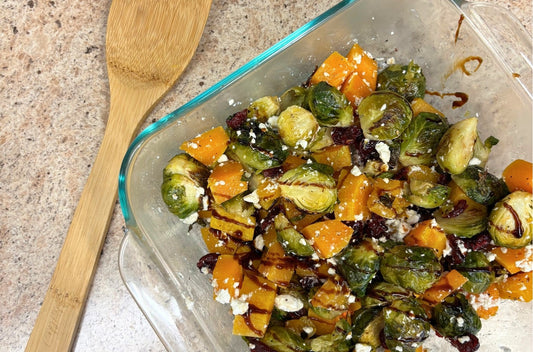 Roasted Brussel Sprouts & Squash with Cranberries and Feta